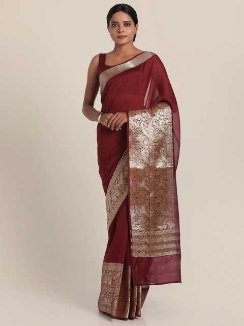 

Suta Maroon & Silver Woven Designed Banarasi Saree