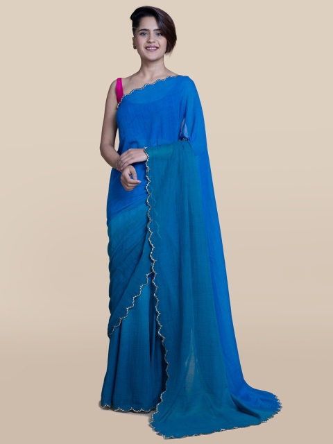 

Suta Blue Solid Mul Saree