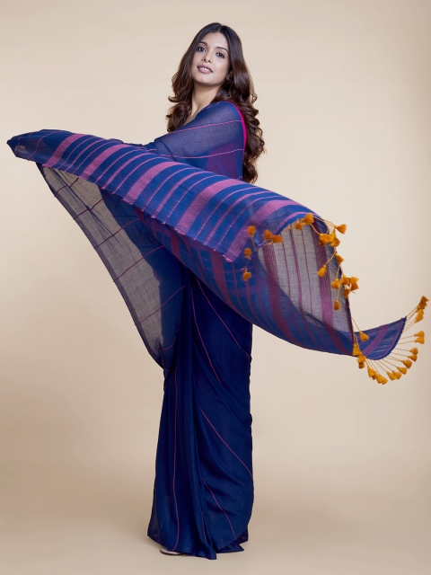 

Suta Blue & Magenta Solid Pure Cotton Khesh Saree