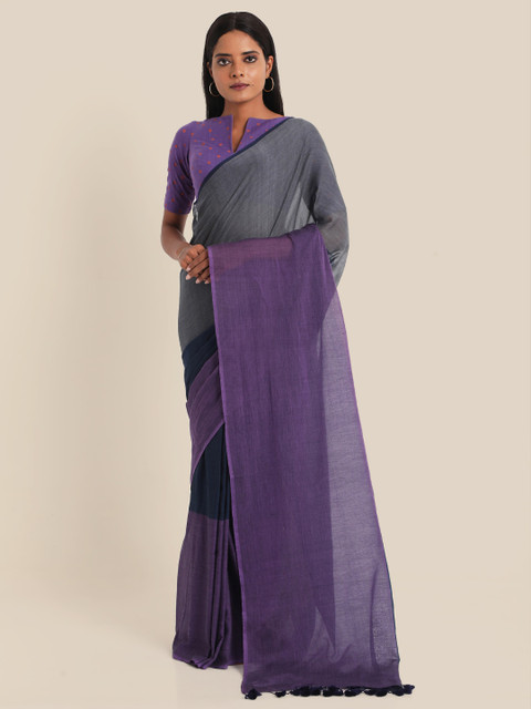 

Suta Purple & Grey Colourblocked Mul Saree