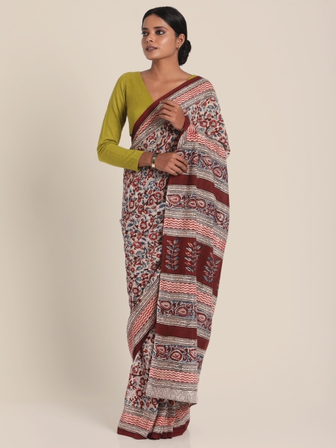 

Suta Maroon & Cream-Coloured Pure Cotton Kalamkari Printed Saree