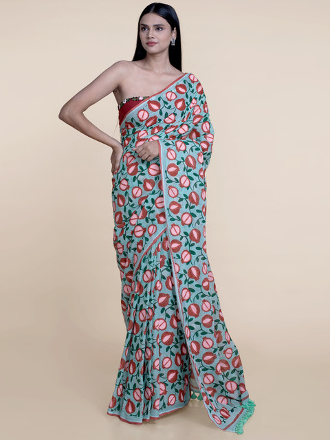 

Suta Women Green & Red Floral Printed Mul Saree