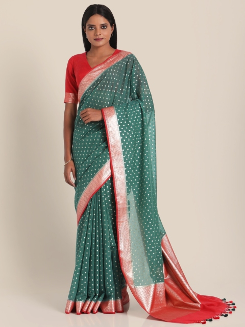 

Suta Women Green &Red Woven Design Poly Cotton Saree