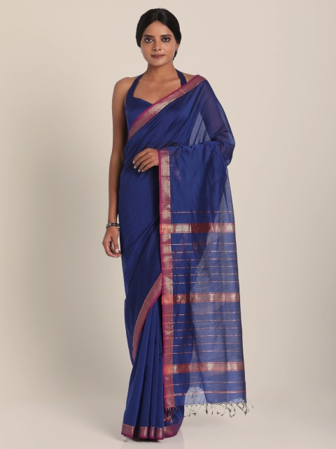 

Suta Women Blue & Silver-Toned Solid Cotton Silk Saree