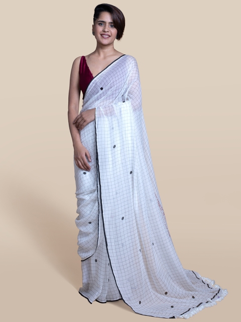 

Suta White & Grey Checked Mul Saree