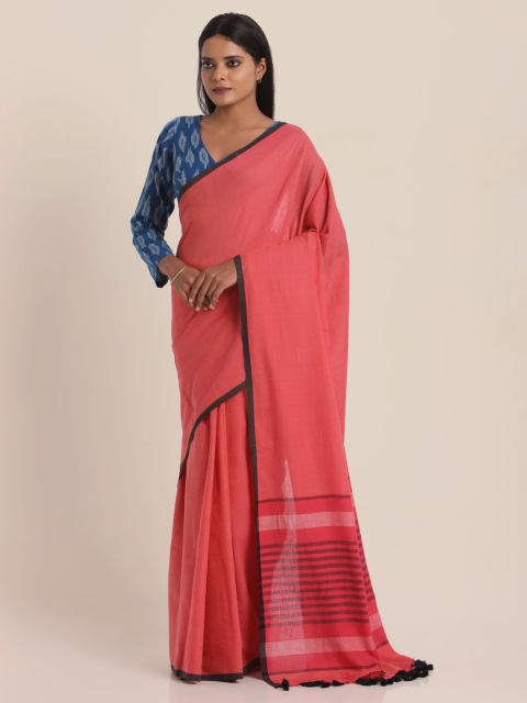 

Suta Pink Grey Pure Cotton Solid Saree