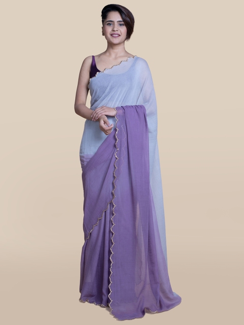 

Suta Purple & sky blue Colourblocked Mul Saree, Lavender