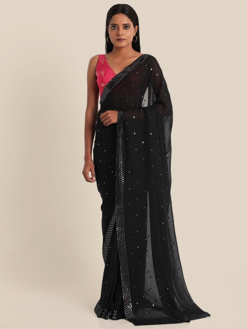 

Suta Black & Silver-Toned Mirror Embellished Saree