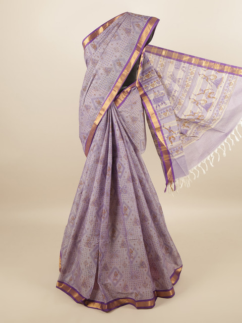 

Pothys Violet & Brown Ethnic Motifs Pure Cotton Saree