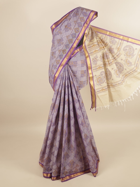 

Pothys Purple & Brown Ethnic Motifs Pure Cotton Saree