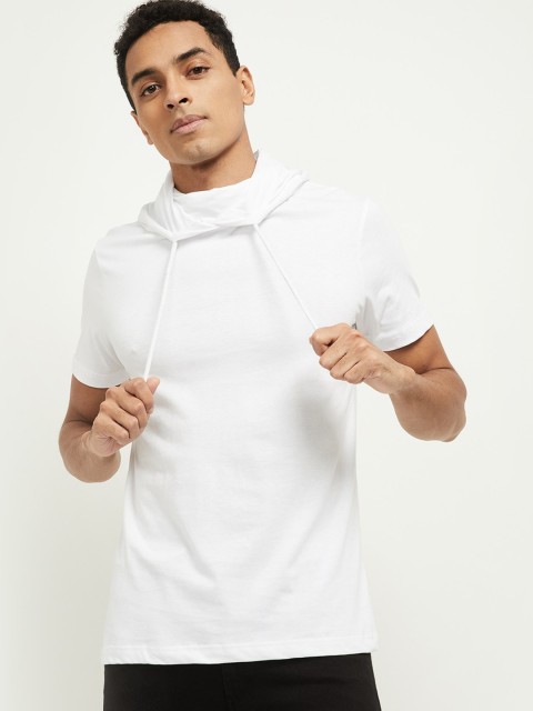 

max Men White Hooded T-shirt