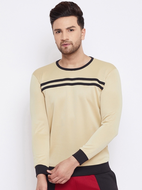 

armure Men Beige & Black Striped Sweatshirt