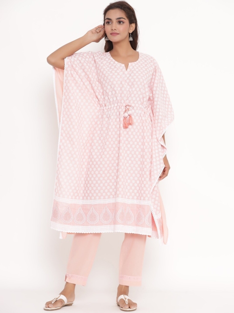 

PIROH Women Pink Embroidered Regular Pure Cotton Kurta with Trousers