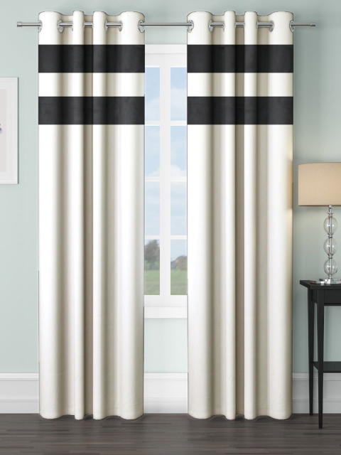 

VRINDA Off White & Black Set of 2 Colourblocked Black Out Long Door Curtains