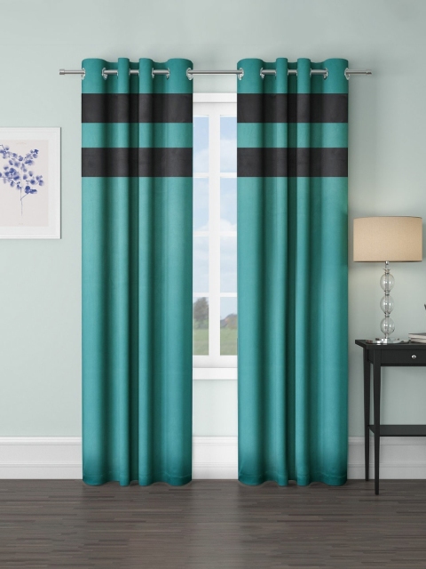 

VRINDA Teal & Black Set of 2 Colourblocked Black Out Long Door Curtains