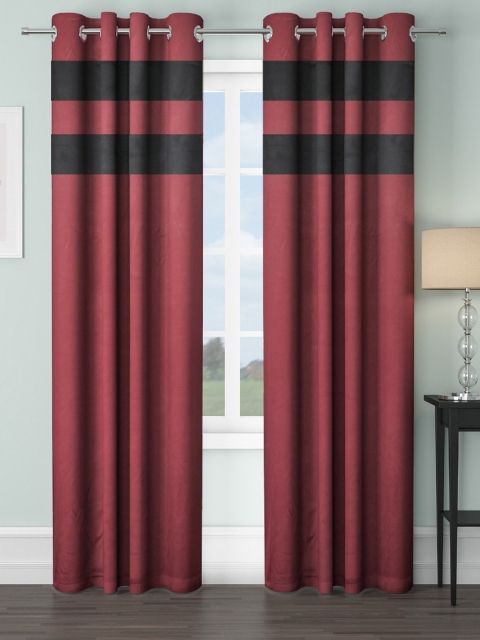 

VRINDA Maroon & Black Set of 2 Colourblocked Black Out Long Door Curtains