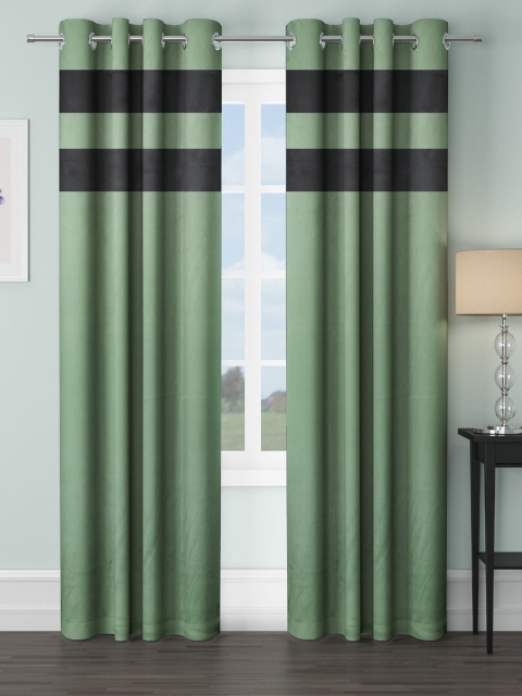 

VRINDA Green & Black Set of 2 Colourblocked Black Out Long Door Curtains
