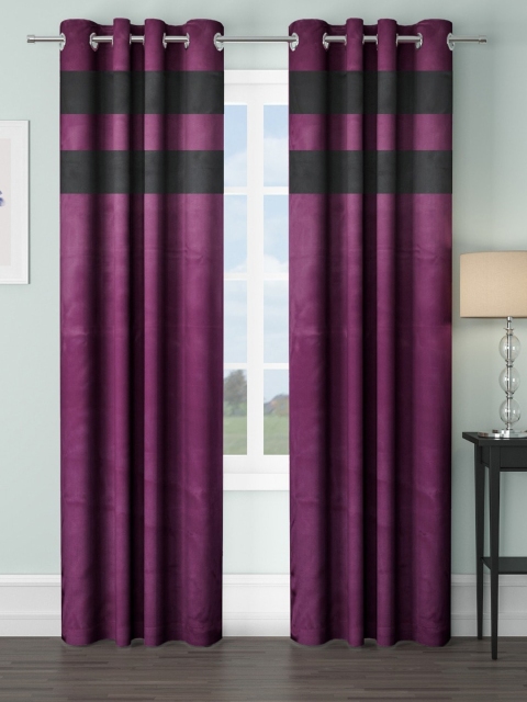 

VRINDA Burgundy & Black Set of 2 Colourblocked Black Out Long Door Curtains
