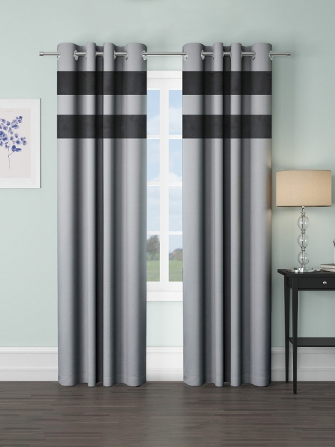 

VRINDA Grey & Black Set of 2 Colourblocked Black Out Long Door Curtains