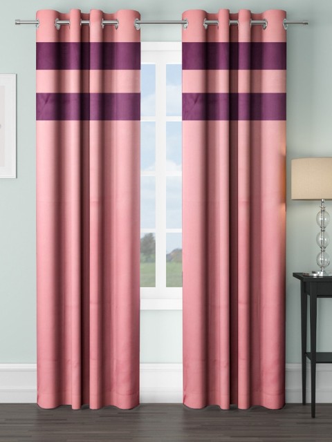 

VRINDA Pink & Purple Set of 2 Colourblocked Black Out Long Door Curtains