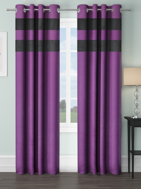 

VRINDA Purple & Black Set of 2 Colourblocked Black Out Long Door Curtains
