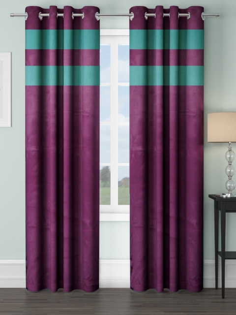 

VRINDA Purple & Teal Set of 2 Colourblocked Black Out Long Door Curtains
