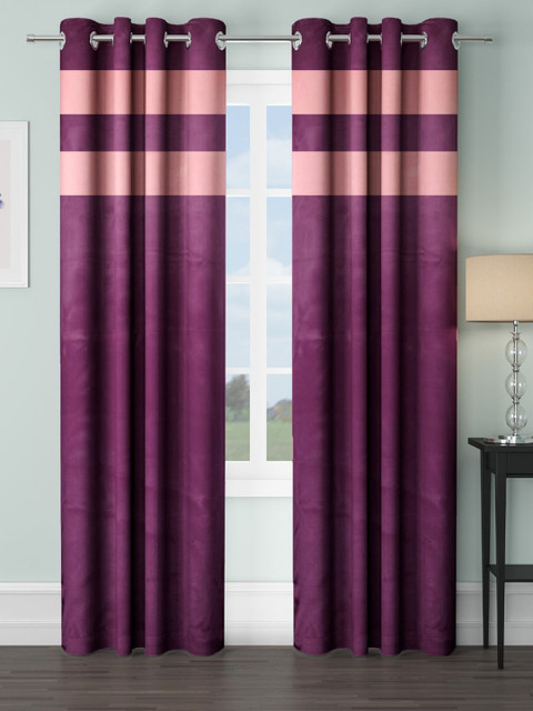 

VRINDA Burgundy & Peach-Coloured Set of 2 Colourblocked Black Out Long Door Curtains