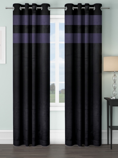 

VRINDA Black & Navy Blue Set of 2 Colourblocked Black Out Long Door Curtains