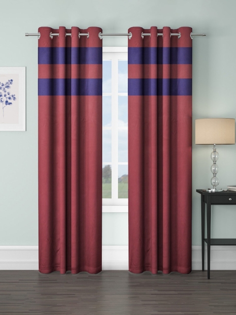 

VRINDA Maroon & Blue Set of 2 Colourblocked Black Out Long Door Curtains