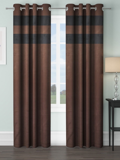 

VRINDA Brown & Black Set of 2 Colourblocked Black Out Long Door Curtains