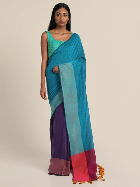 

Suta Blue & Magenta Pure Cotton Solid Saree, Purple