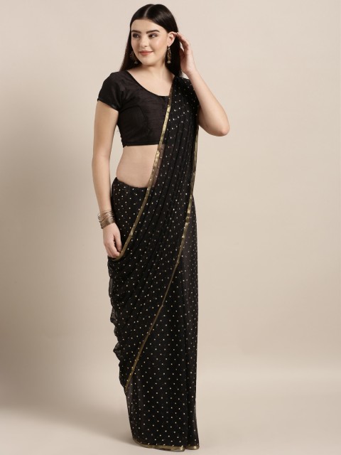 

MOKSHA DESIGNS Black & Gold Embellished Pure Chiffon Saree