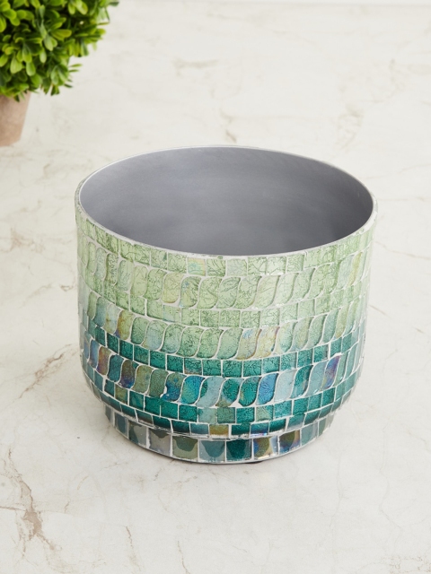 

Home Centre Green & Blue Textured Metal Planter