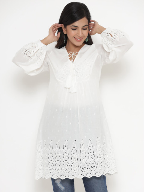

Readiprint Fashions White Tie-Up Neck Regular Top