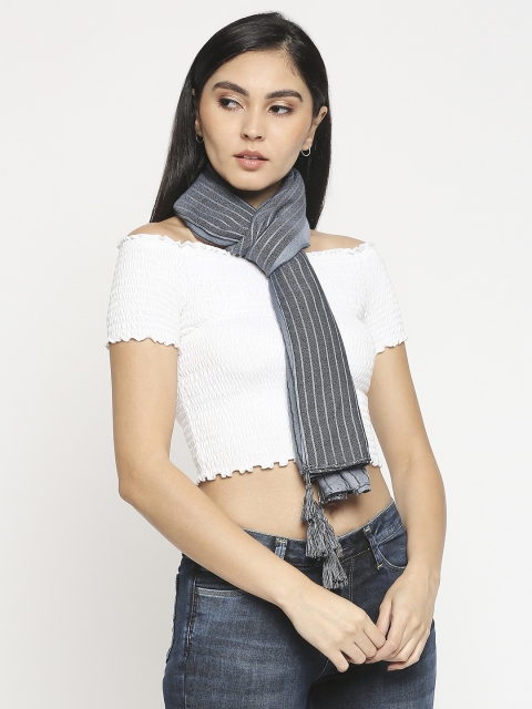 

Get Wrapped Women Grey Striped Scarf