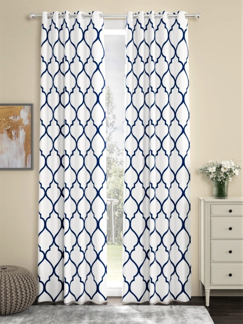 

URBAN SPACE Blue & White Set of 2 Ethnic Motifs Long Door Curtain