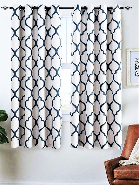 

URBAN SPACE White & Blue Set of 2 Quirky Window Curtain