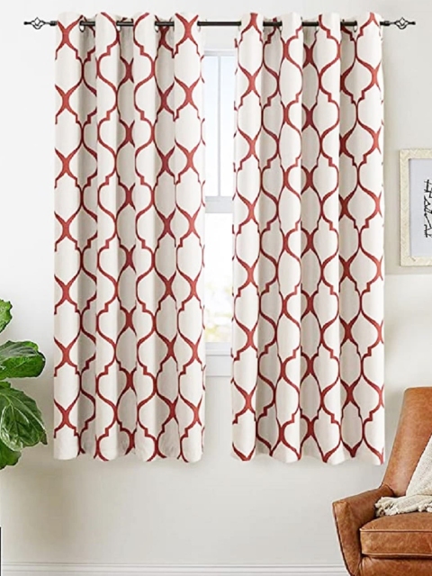 

URBAN SPACE White & Maroon Set of 2 Quirky Window Curtain