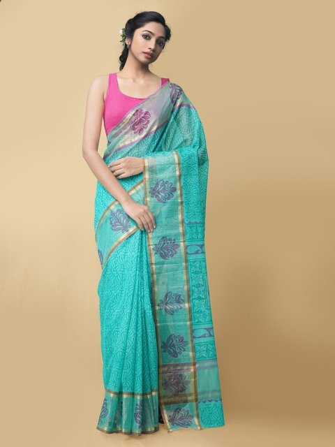 

Unnati Silks Women Green Block Printed Kota Cotton Saree