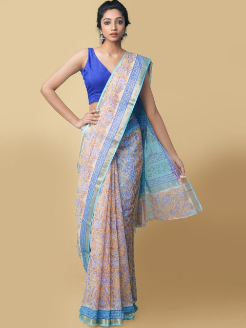 

Unnati Silks Women Blue Hand Block Printed Kota Cotton Saree