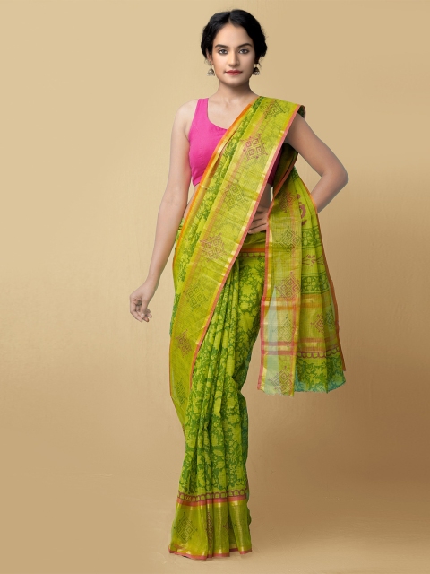 

Unnati Silks Women Green Block Printed Kota Cotton Saree