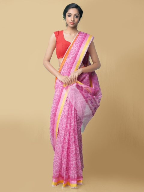 

Unnati Silks Women Pink Block Printed Kota Cotton Saree