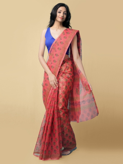 

Unnati Silks Women Red Block Printed Supernet Saree