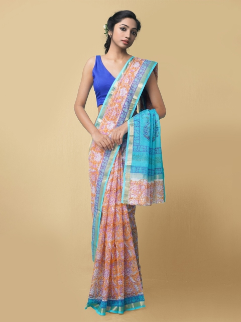 

Unnati Silks Women Orange Hand Block Printed Kota Cotton Saree