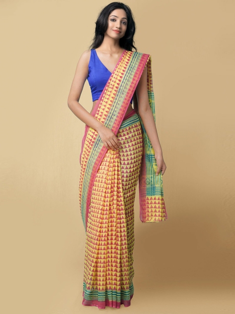 

Unnati Silks Women Yellow Block Printed Kota Cotton Saree