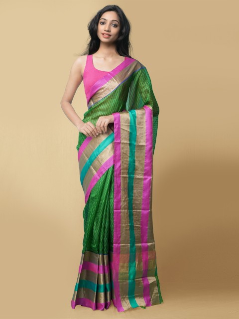 

Unnati Silks Women Green Block Printed Kota Silk Saree