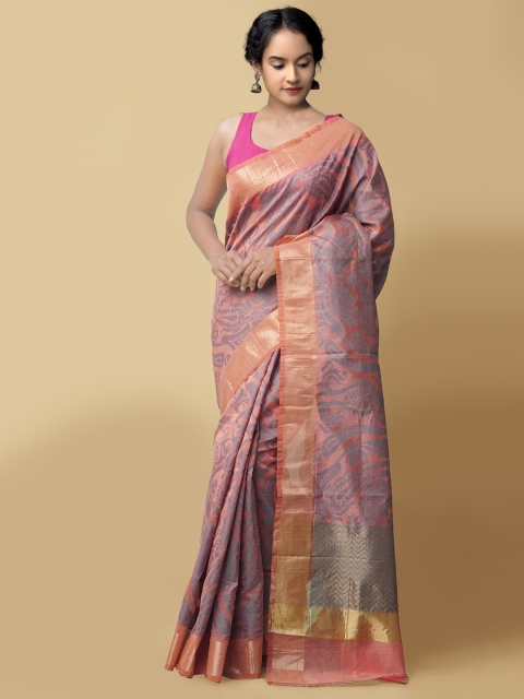 

Unnati Silks Women Pink Block Printed Supernet Saree