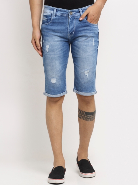 

Rodamo Men Blue Washed Slim Fit High-Rise Denim Shorts