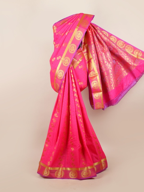 

Pothys Pink & Gold-Toned Woven Design Ethnic Motifs Zari Pure Silk Saree