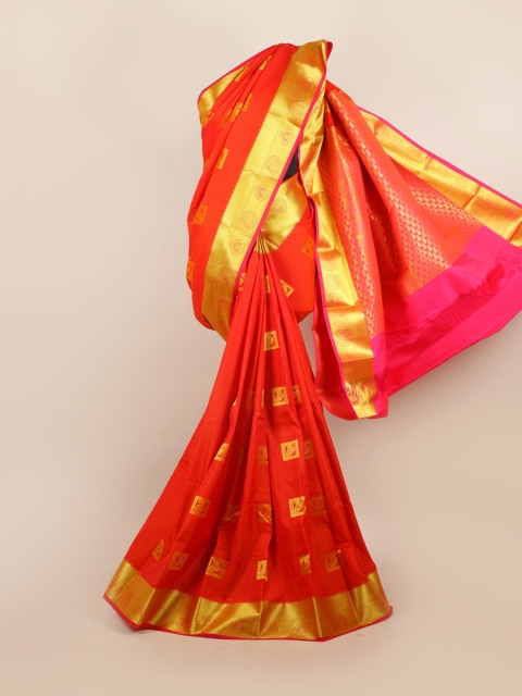 

Pothys Orange & Pink Woven Design Paisley Motifs Zari Pure Silk Saree
